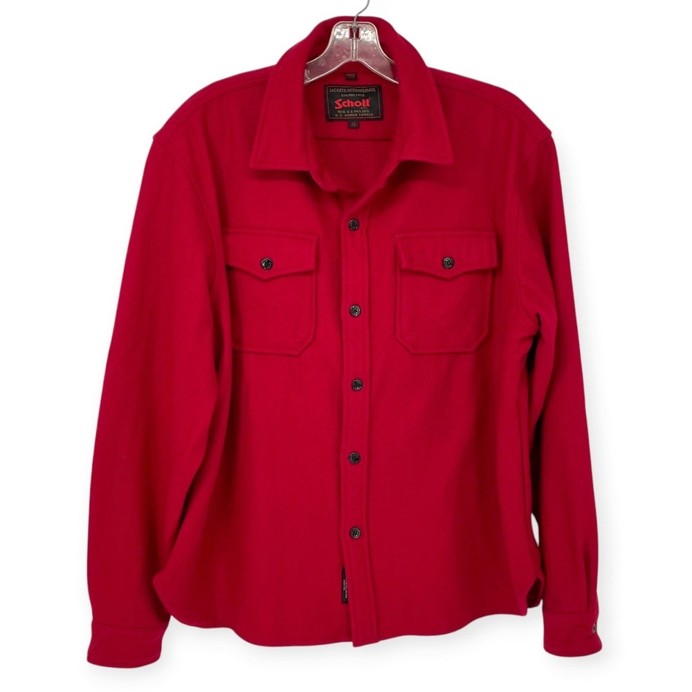 Schott NYC Red Wool Blend CPO Shirt Jacket Mens 2XL Workwear Utility Americana